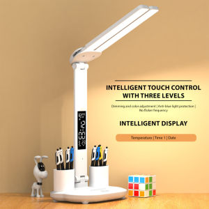Learning Table Lamp Dual LED Dimmable With Clock & USB Study Desk Light For Student Bedroom Room Transformation - Lampu Meja Belajar