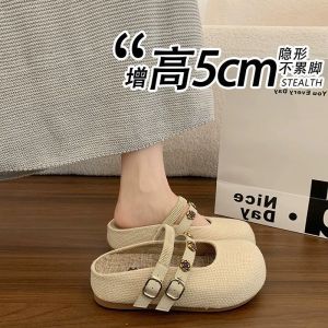 Free Shipping Small-Sized Thick-Soled Height-Increasing Cool-Feeling Linen Half-Slipper Sandals 2026 Summer New Collection Casual And Comfortable