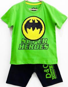 Setelan Sequin Usap Batman-Superman Hijau 1-6 Tahun