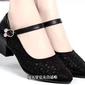 [Free Shipping] Womens Sandals 2026 New High-Heeled Sandals Mesh Sandals Hollow Breathable Single Shoes New Soft Sole for Mothers