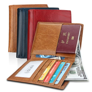 Passport Wallet Men Genuine Leather Travel Passport Cover Case Document Holder Large Capacity Credit Card Holder Coin Purse for Men Women