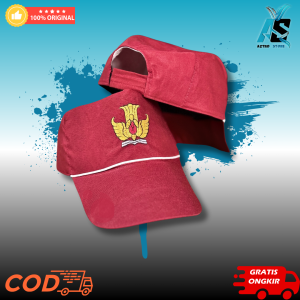 Topi sekolah SD merah polos BORDIR