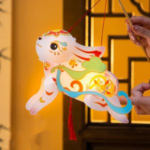 WISH BOUTIQUE Handmade Flying Rabbit Lantern Chinese Style Glowing Mid-Autumn Festival Lantern DIY Material Package With Tassel Antique Lantern Hanfu Accessories
