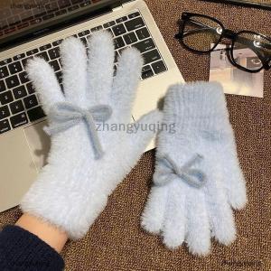 [COD] zhangyuqing Cute Sweet Bow Plush Gloves Cold-Proof Gloves Student Winter Warm Five-finger Gloves Women Fashion Accessories Christmas Gifts