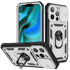 CrashStar 3 In 1 Slide Camera Protection Hard Military Shockproof Phone Case With Ring Holder Stand For iPhone 16 15 14 13 12 11 Pro Max XS XR X 8 7 Plus + SE 2020 Thick Phone Casing Cover With Full Cover Lens Protection Hot Sale