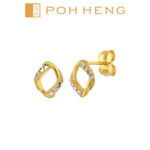 Poh Heng Jewellery 22K Rhombus Earrings in Yellow White Gold[Price By Weight]