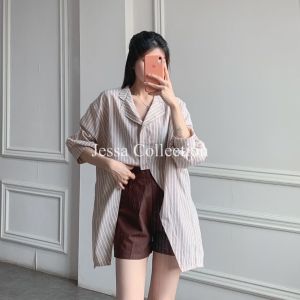 Trendly atasan wanita Bona blouse stripe Hoppy Kemeja stripe wanita motif salur