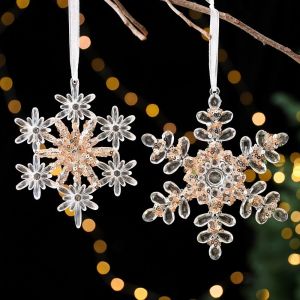 VALER Sparkling Snowflake Ice Strip Pendants Ballet Girl Gold Sequin Christmas Snowflake Icicle Pendants Creative with Ribbons Xmas Tree Hanging Ornament For Xmas Tree