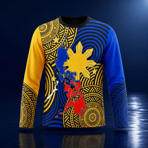 Mens Plus Size Philippine Sun Map Tribal Long Sleeve Crew Neck Motorcycle Jersey Top LA037