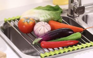 Stainless Steel Folding Kitchen Sink Dish Drain Rack Holder