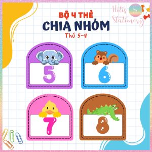 HOTIS Bộ 4 thẻ chia nhóm học tập chơi minigame - Giấy bìa ép nhưa dán bảng giáo cụ dạy học