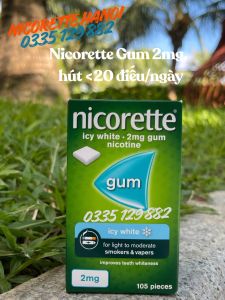 Kẹo Nicorete gum 2mg vị icy white hàng Mỹ (hộp 105 viên)