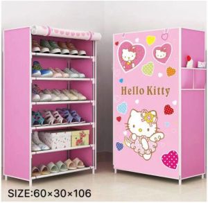 SKY E-COMMERCE CO.Ltd COD Simple Shoe Rack Without Nylon Cloth Cartoon Design Steel Tube Cloth Cover Dust-Proof and Moisture-Proof 3D Storage