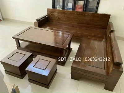 bàn ghế sofa phòng khách gỗ sồi