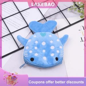 【LAKEBAO】 Ví đựng tiền xu hình cá mập bằng vải nhung lông hoạt hình dễ thương Ví động vật có khóa kéo bằng vải nhung lông túi đựng tiền xu cho trẻ em