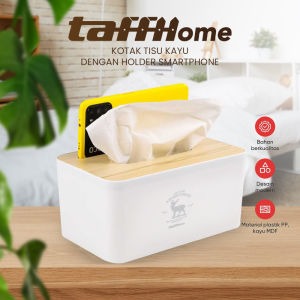 Tempat Tisu Kotak Kayu Tissue Box dengan Holder Smartphone HP