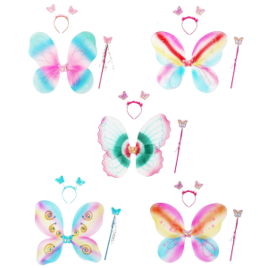 Angel Wings Butterfly Wings Colorful Fairy-Wings with Magic Wand and Headband Halloween Dress Up Cosplay-Props for Girls