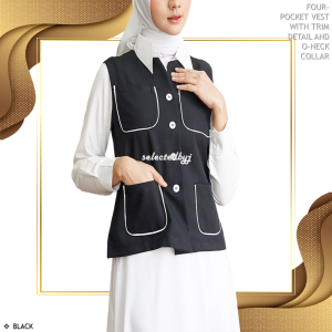 Blazer Wanita Kancing Depan Kerah O-Neck dengan 4 Kantong - Gaya Kasual Stylish