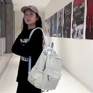 AE Simple solid color letter embroidered backpack large capacity lightweight suitable for both male and female students suitable for travel and commuting