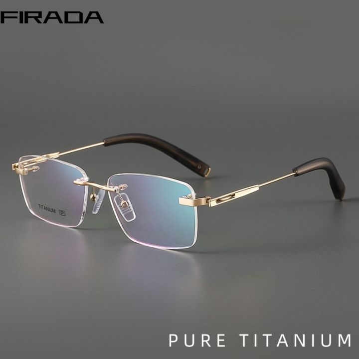 FIRADA Fashion Comfortable Eyewear Retro Square Pure Titanium Rimless  Eyeglasses Business Prescription Glasses Frame Men 80104-C Lazada PH
