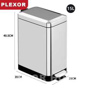 Plexor Slim Kitchen Trash Can with Lid Soft Close Stainless Steel 6L/10L/15L/18L Bathroom Garbage Can with Inner Bucket Large Capacity Step Pedal Trash Bin for Bathroom Kitchen Office