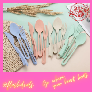 Eco friendly Spoon fork knife Portable flatware set Biodegradable Wheat Straw travel Cutlery Set 3 in 1