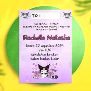 Undangan Ulang Tahun Ultah Anak Cewek Perempuan Karakter Tema Kuromi Sanrio Lucu Kekinian Custom Free Plastik isi 10 pcs
