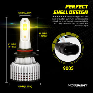 Novsight N12Y LED Car Headlight Bulb Kit 9005(HB3) 9006(HB4) H1 H3 H4 H7 H11 LED Light for High/Low Fog Light Beam 72W 10000LM 3000K Golden Light Plug&Play 2 Pcs 1 Year Warranty