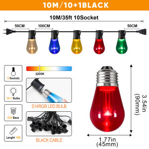 Outdoor RGB LED String Lights Commercial Grade Waterproof S14 Shatterproof Waterproof 220V Colored For Outdoor Patio String Light Decor