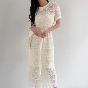 D11514 Tiff Curve Lace Dress With Tie Belt