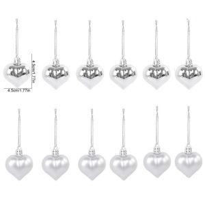 PELLETIZING 12Pcs Plastic Christmas Heart Shaped Ornaments Bright Matte Heart Shape Christmas Ball Christmas Tree Ornaments Hanging Christmas Pendants for Home