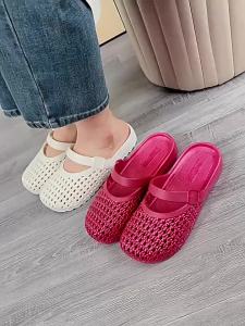Flat-Bottomed Closed-Toe WomenS Shoes For Outdoor Wear 2026 Summer New Model One-Strap Mesh Half-Enclosed Sandals Perforated Shoes