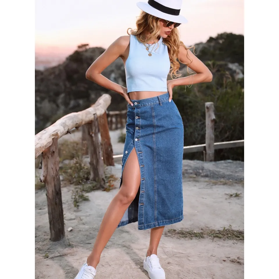 High waisted clearance jean skirt gray