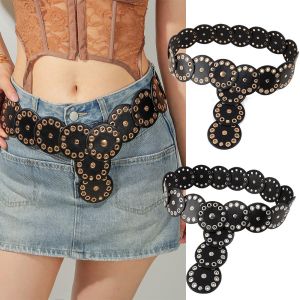THANKSKY Y2K Đai rỗng PU đĩa Hợp kim Hoài cổ Thắt lưng concho Cổ điển Khóa dây đeo Thắt lưng rộng đinh tán Phụ nữ
