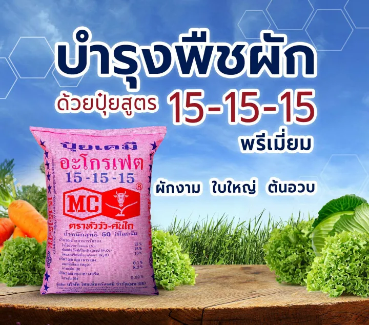 ปุ๋ยตราหัววัว 15-15-15 ขนาด 1 กก. บำรุงต้น ดอก ใบ