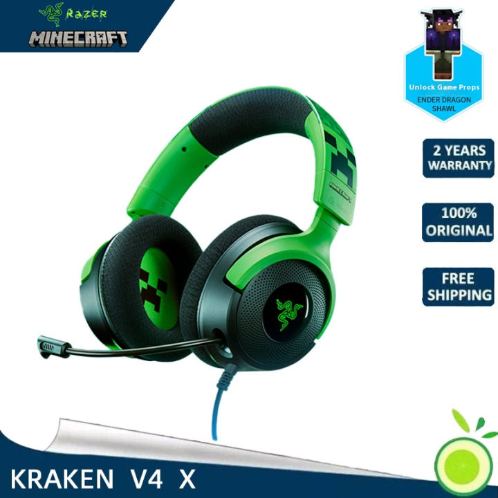 Razer Minecraft Special Edition Kraken V4 X Wired Gaming Headset 40 mm Drivers  Computer E-sports Game7.1 Wired Headset Cardioid Mic - Memory Foam Cushions - Type C&Type A Cable