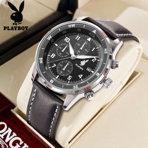 PLAYBOY Watch For Men Original Waterproof 2024 New Sale Genuine Quartz Leather Multifunctional Calendar Luminous Sports Men Watch