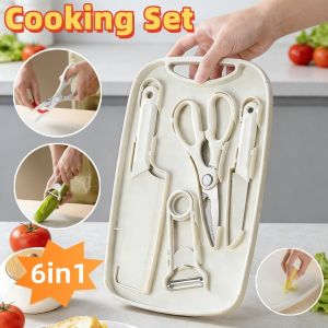 Vixplorn 5 in1 Kitchenware Set Outdoors Camping Cooking Set Stainless Steel Fruit Knife Scissors Kitchen Tool