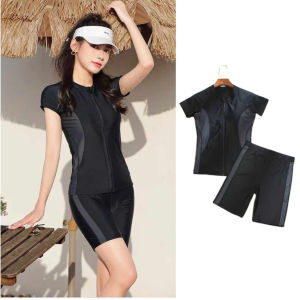 🇲🇾READY STOCK KL (2 PCS) Plus Size Summer Women Lady Short Sleeve Short Pants Swimming Suit Swimwear Swimsuit两件式女泳衣短裤