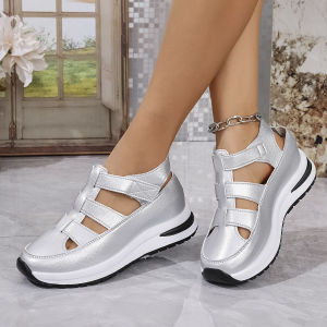 [Free Shipping] Hollow-Out Casual Sandals For Women New Summer Styles Versatile And Lightweight With A Platform Sole And Hidden Heel For Added Height