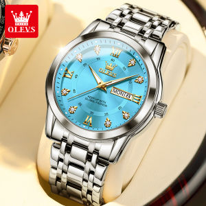OLEVS Watch For Men Waterproof Quartz Stainless Steel Luminous Gold White Relo For Man With Box