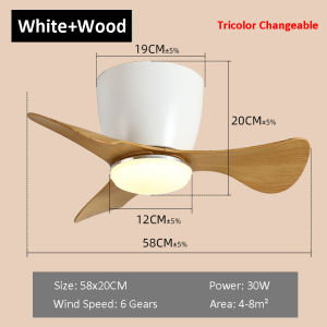 [Tricolor Light+Remote Control] 58CM American Mini Fan Lamp Porch Study Balcony Bedroom Ceiling Fan Lamp Remote Control Frequency Conversion Mute Fan Lamp