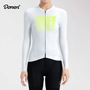 DONEN เสื้อผ้าแขนยาวจักรยานเสือหมอบ MTB มีกระเป๋าเสื้อแขนยาวเนื้อผ้าผู้หญิงนมไหมยืดหยุ่นสูงระบายอากาศได้ดีเสื้อเจอร์ซีย์นักปั่นฤดูใบไม้ผลิฤดูร้อน