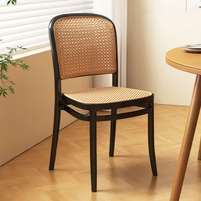 MATYMATS Nordic Rattan Chair Stackable Dining Chair Home Modern Simple Plastic Back Chair