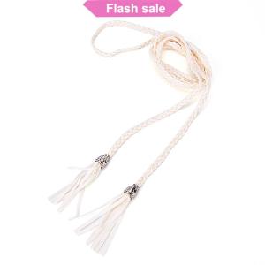 Flash Sale Boho Women Simple PU Leather Tassel Braided Self-Tie Belt Thin Waist Rope Belt