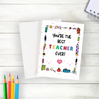 Teacher Appreciation Greeting Card/Thank You Teacher Card/Teachers Day Gift Card - Cute & Colorful