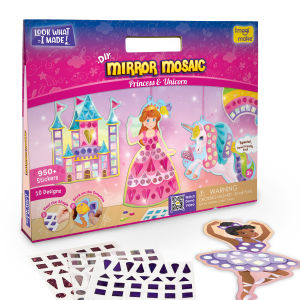 Imagimake Mirror Mosaic : Princess & Unicorn | Mess Free DIY Mosaic Craft Kit | 950+ Foil Sticker | Travel Toys for Girls | Birthday Gift for Girls Ages 345678 Pink