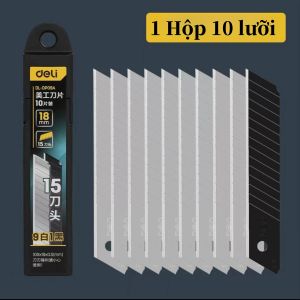 Hộp 10 Lưỡi Dao Rọc Giấy Deli 18mm - Cao Cấp Chất Liệu Thép Hợp Kim SK5