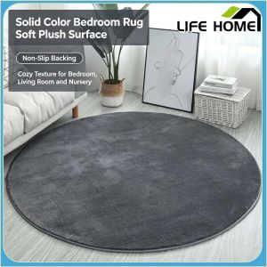 Imitation Cashmere Living Room Carpet Round Solid Color Anti Slip Floor Mat Bedroom Bedside Carpet