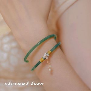 YOCKY Elegant Charm Minimalism Girls Flower Wedding Jewelry Hetian Stone Bracelet Women Bangles Chinese Style Jewelry Antique Bracelet